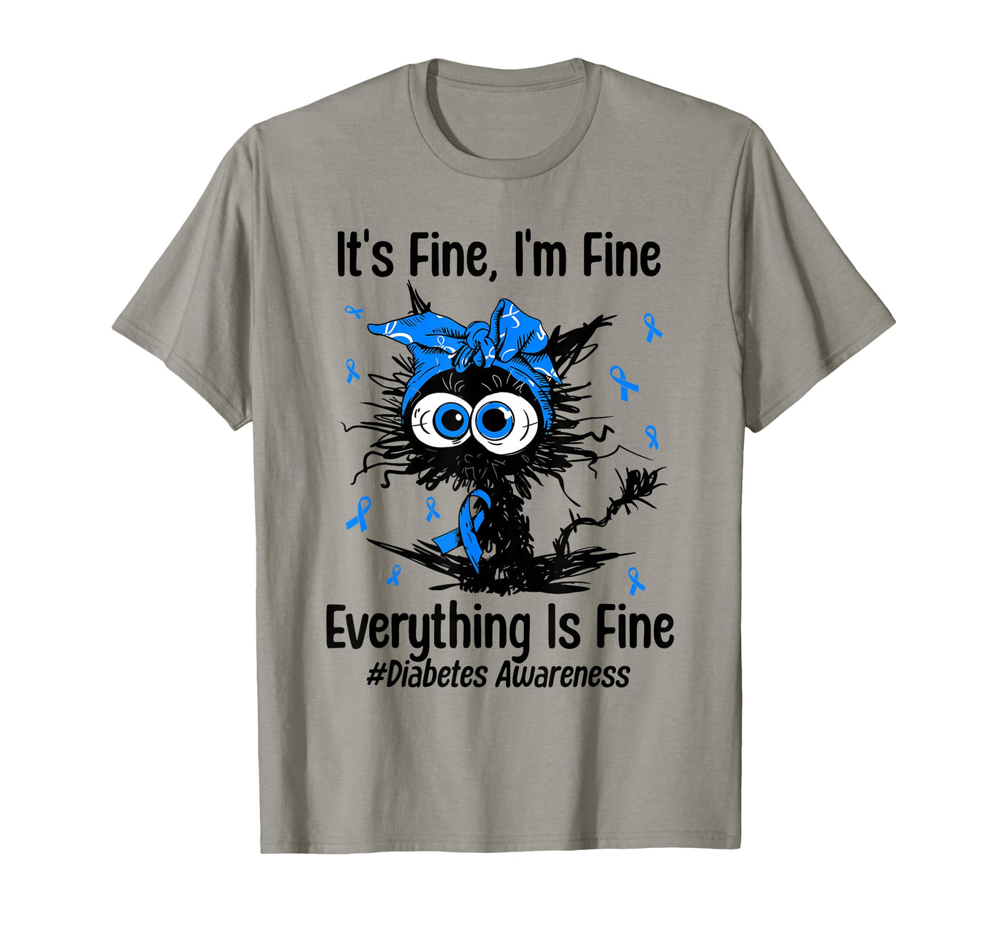 Motivational Type 1 Diabetes Awareness T1D Cat Ribbon Blue T-Shirt