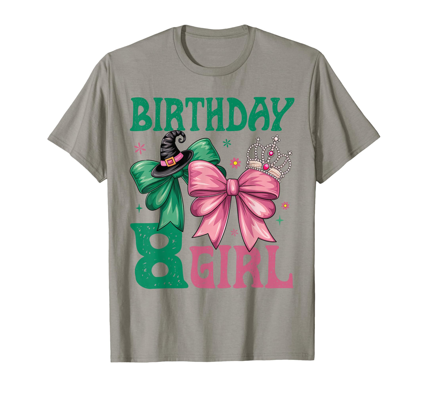 8th Birthday Girl Witch Pink Green 8 Year Old Birthday Girl T-Shirt