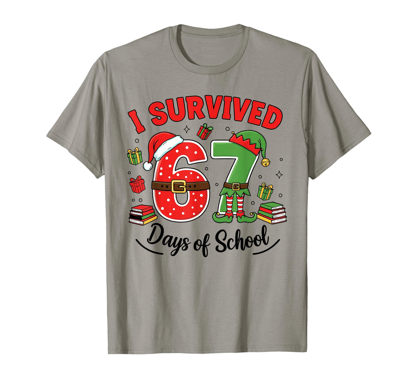 Funny Christmas Teacher Santa I Survived 67 Days of School T-Shirt