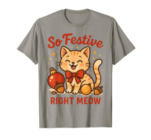 So Festive Right Meow Kawaii Cat Christmas Santa Hat Holiday T-Shirt