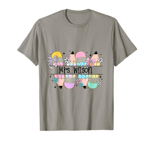 Mrs. Wilson Cute Preppy Pencil Coquette Teacher Design T-Shirt