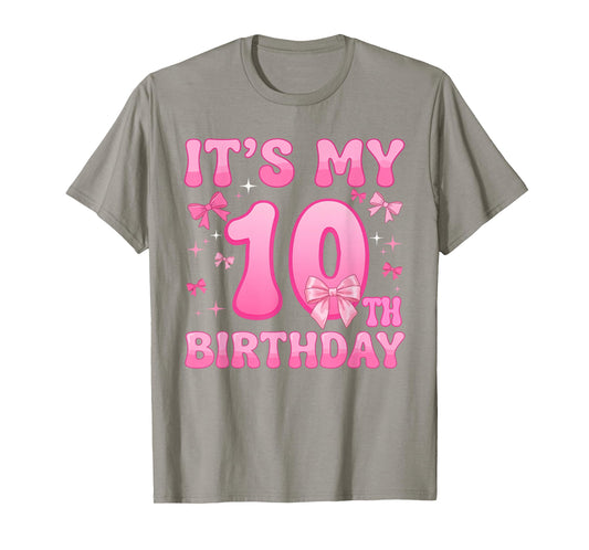 10th Birthday Shirt Girls Coquette Bow Ten 10 Year Old T-Shirt