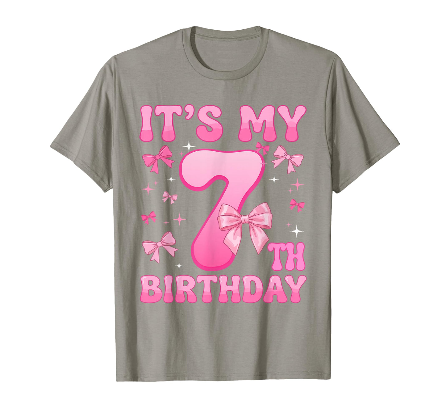 7th Birthday Shirt Girl Coquette Bow Kids Seven 7 Year Old T-Shirt