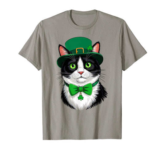 Cute Cat Leprechaun Hat Irish Lucky Shamrock Patricks Day T-Shirt