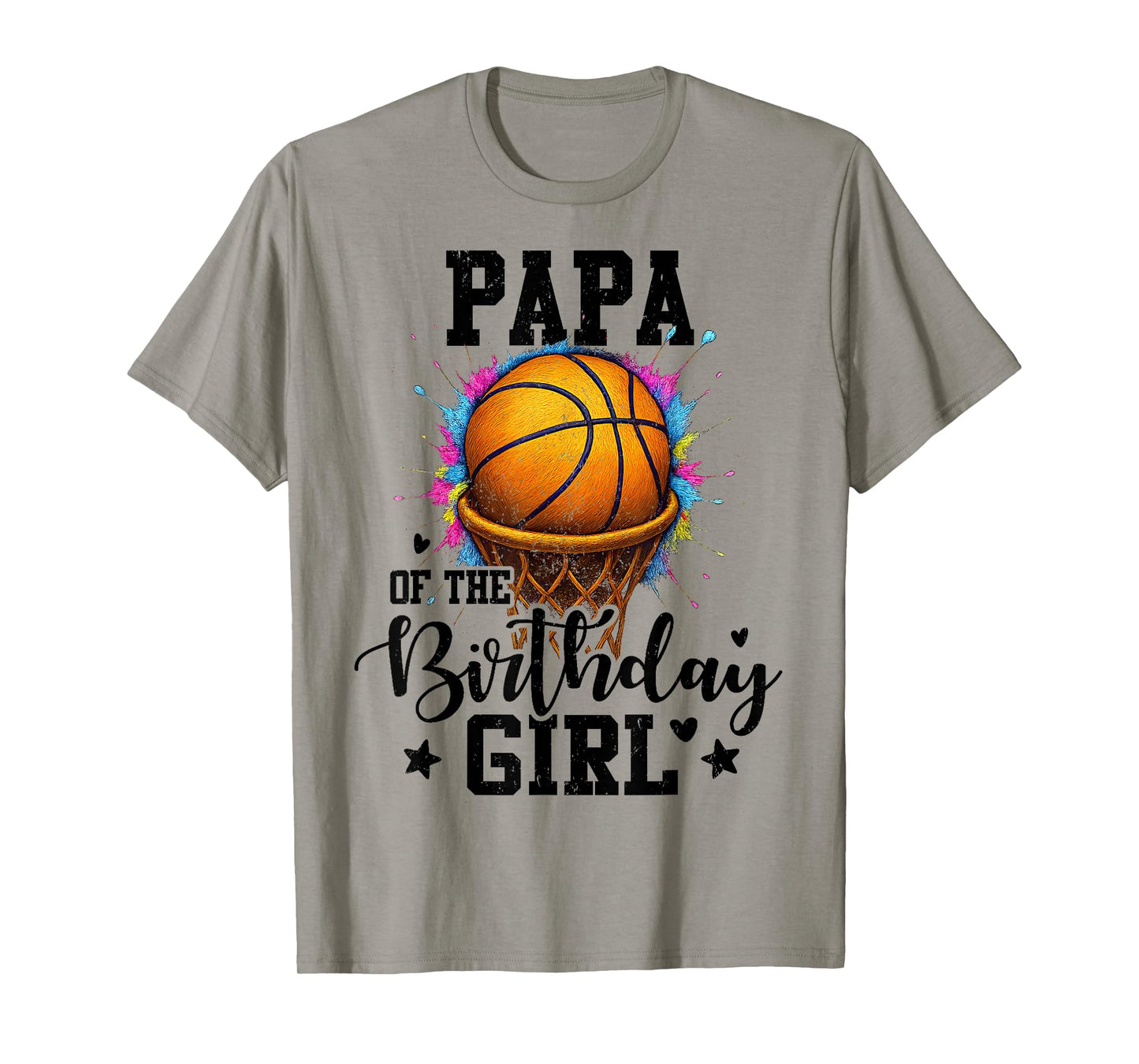 Papa of The Birthday Girl Basketball Colorful Matching T-Shirt