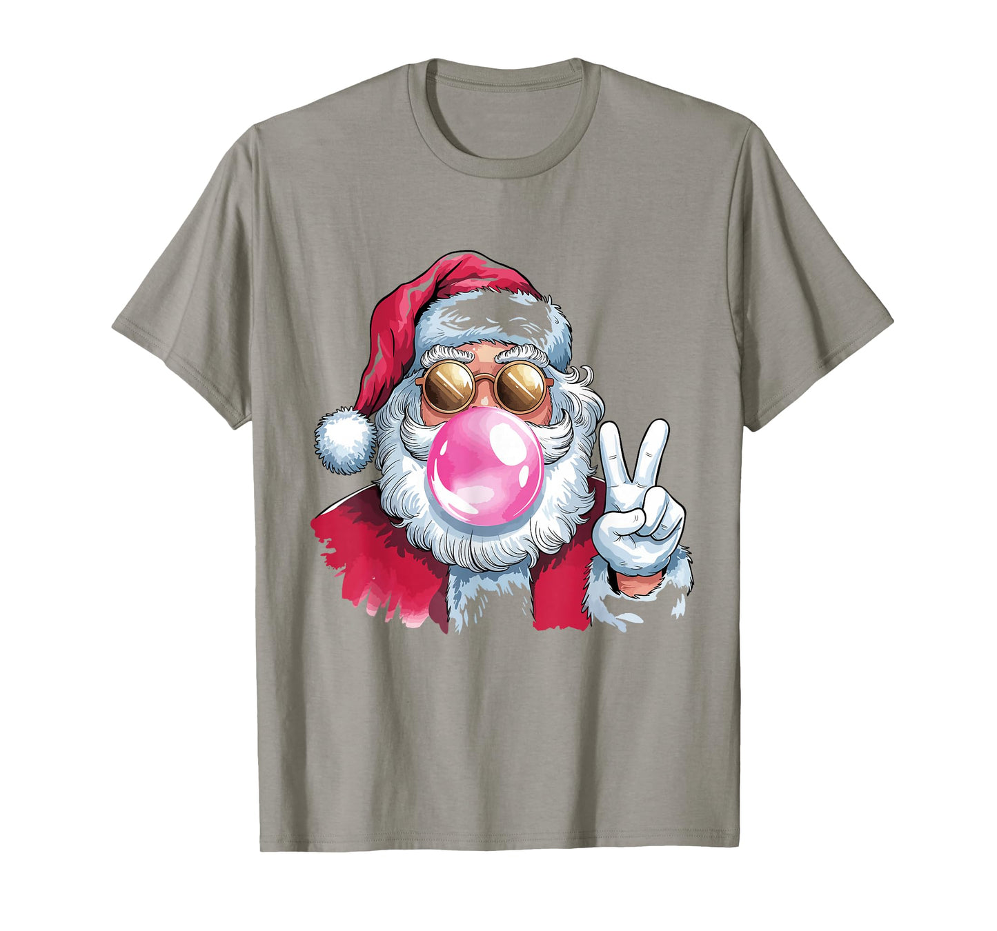 Santa Claus Blowing Bubble Gum Pink Sunglasses Christmas T-Shirt