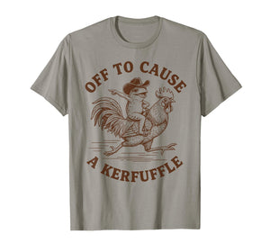 Off to Cause A Kerfuffle Funny Cowboy Frog Riding Chicken T-Shirt