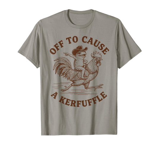 Off to Cause A Kerfuffle Funny Cowboy Frog Riding Chicken T-Shirt