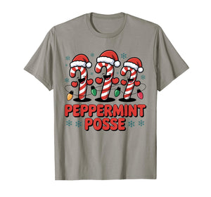 Peppermint Posse Candy Cane Funny Christmas Santa Hat T-Shirt