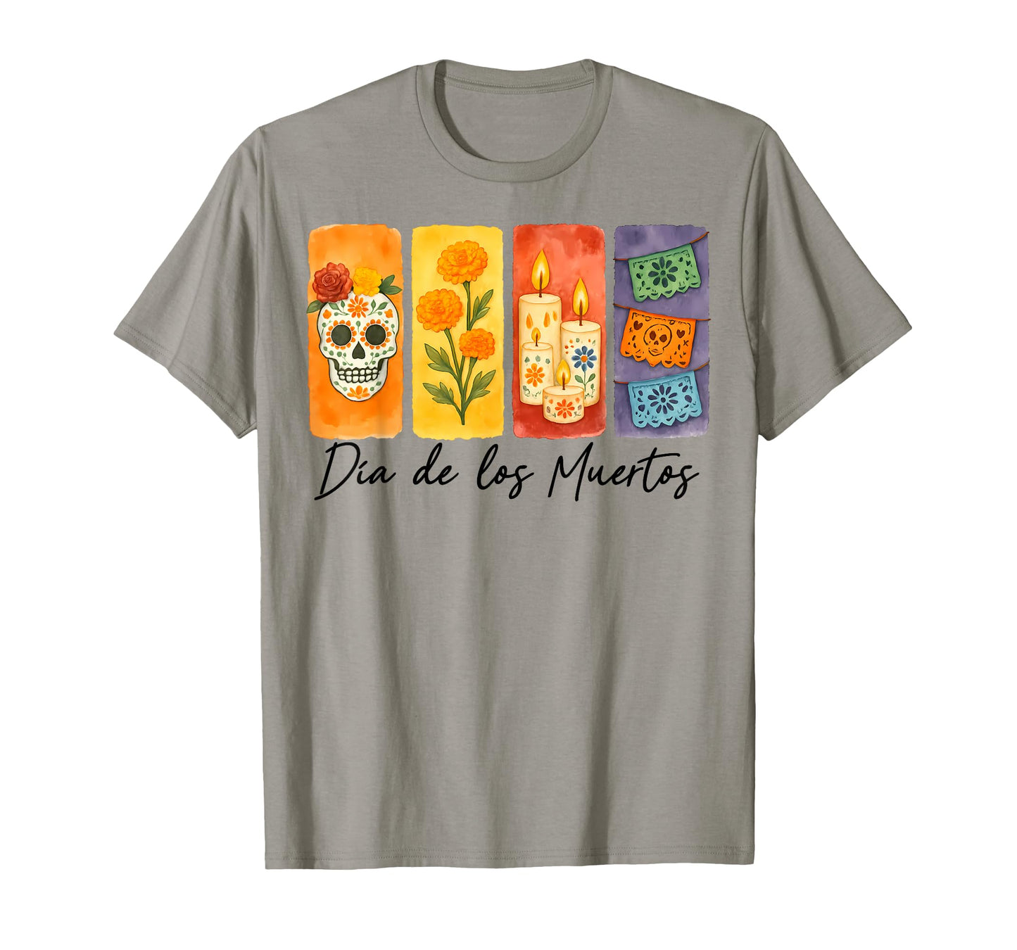 Dia De Los Muertos Sugar Skull Marigold Candle Papel Picado T-Shirt