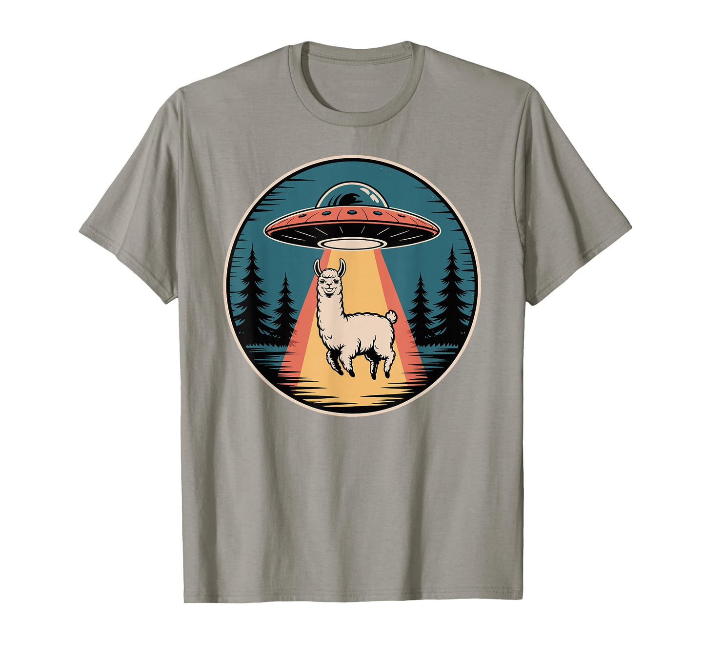 Funny Llama Alien Abduction UFO T-Shirt