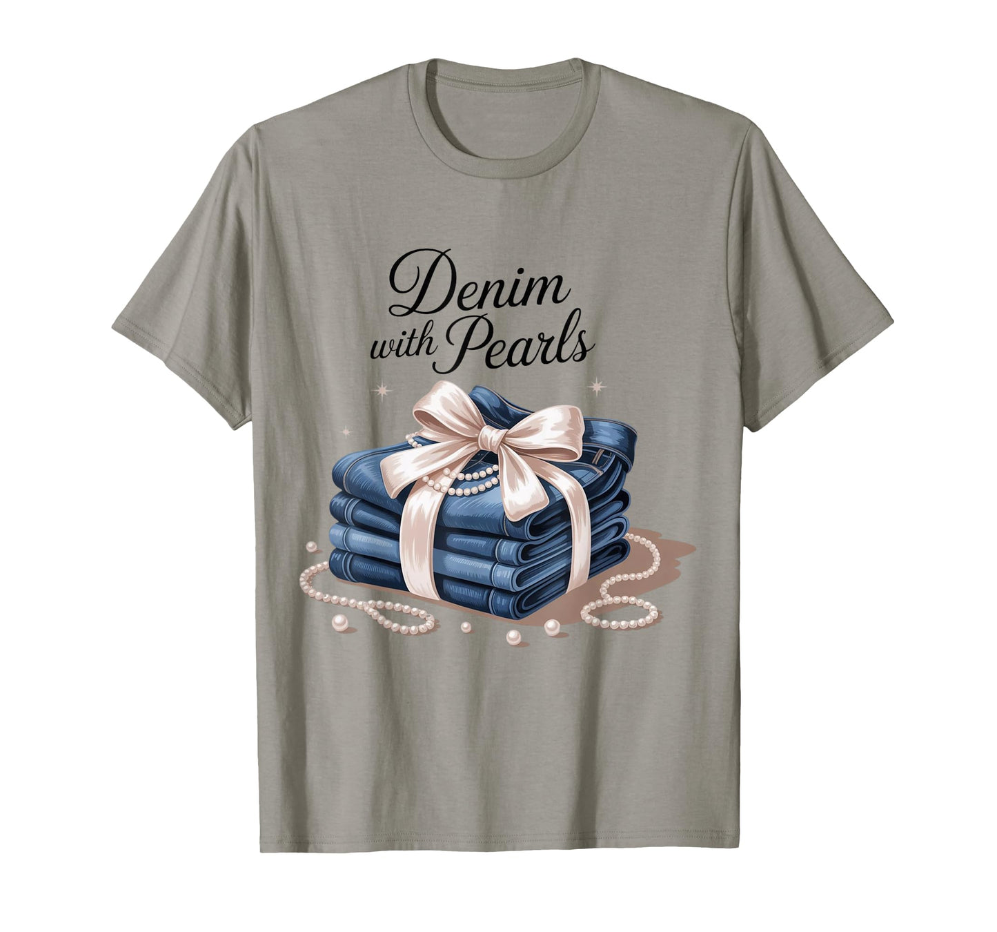Denim with Pearls Mother’s Day Outfit for Stylish Women T-Shirt