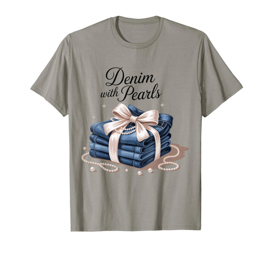 Denim with Pearls Mother’s Day Outfit for Stylish Women T-Shirt