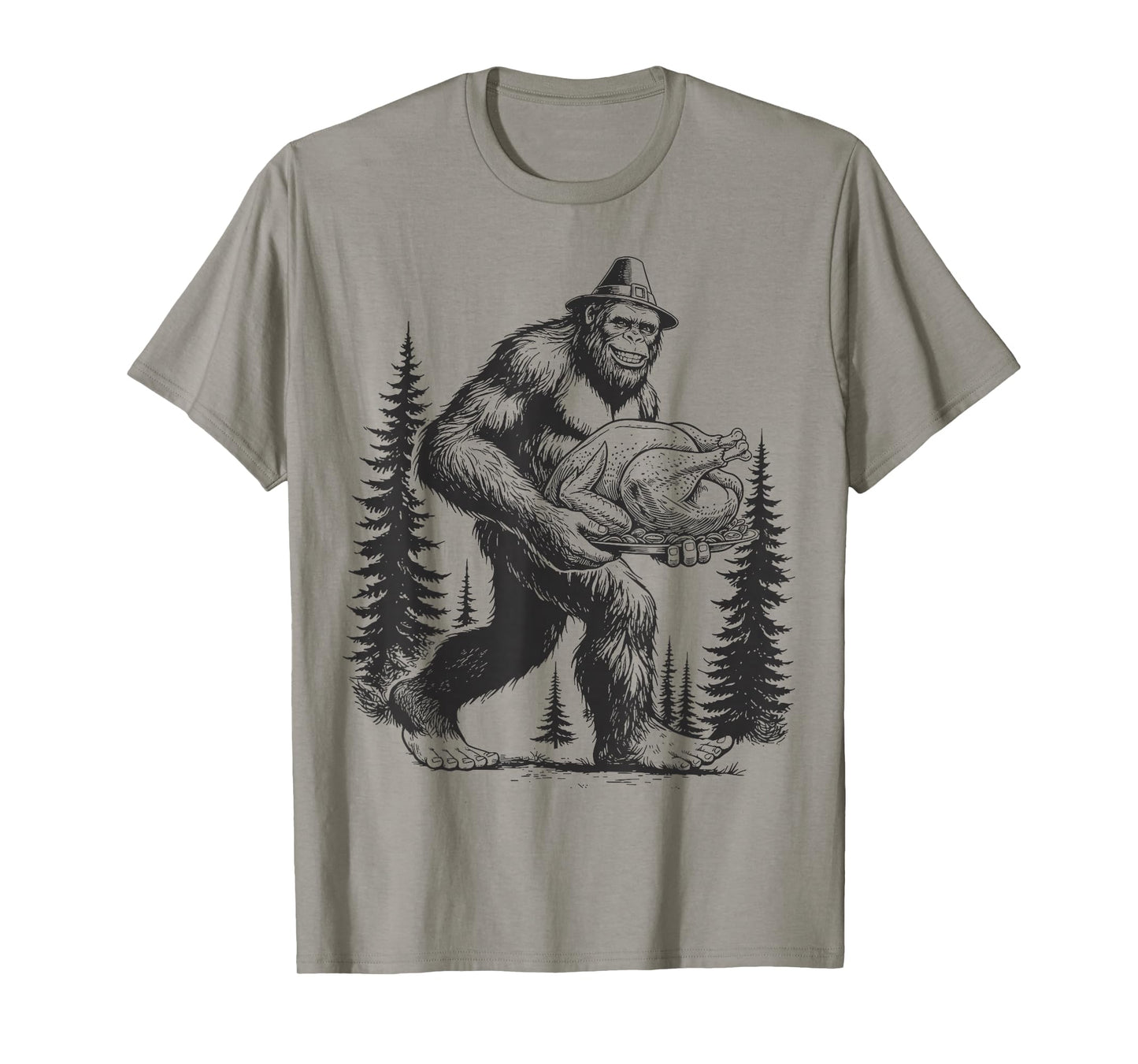 Thanksgiving Bigfoot Funny Sasquatch Carrying Turkey Autumn T-Shirt