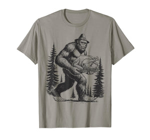Thanksgiving Bigfoot Funny Sasquatch Carrying Turkey Autumn T-Shirt