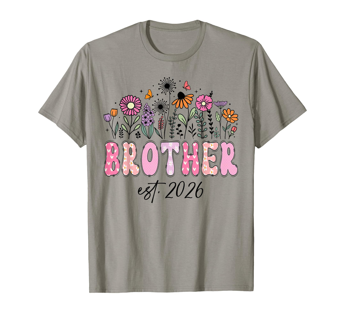 Brother Est. 2026 Pink Wildflower Promoted to Brother T-Shirt