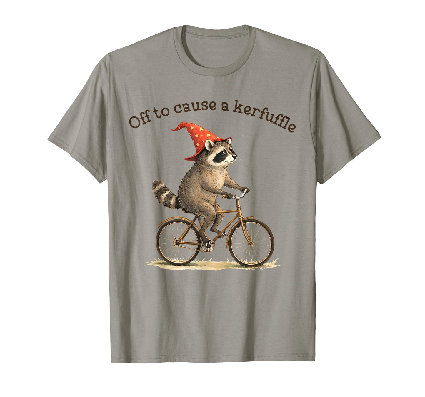 Off to Cause A Kerfuffle Funny Weird Raccoon Riding Bicycle T-Shirt