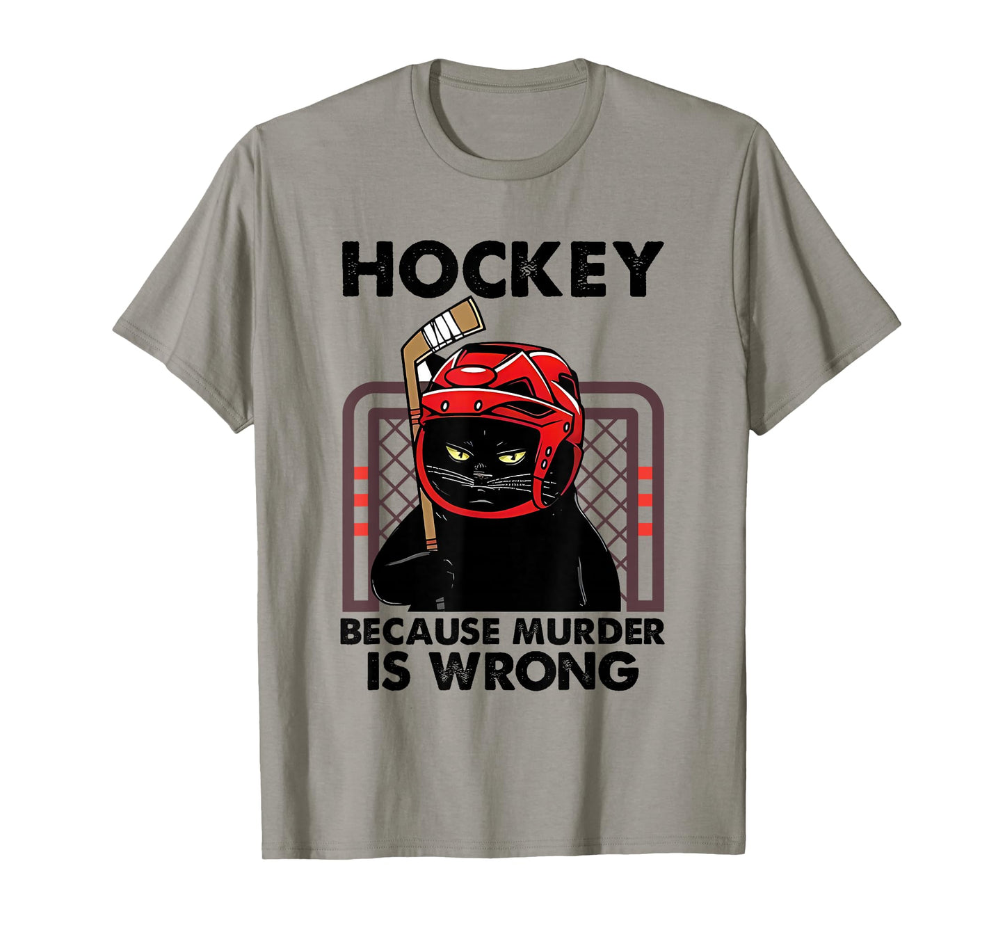 Hockey Because Murder is Wrong Funny Black Cat Hockey Player T-Shirt