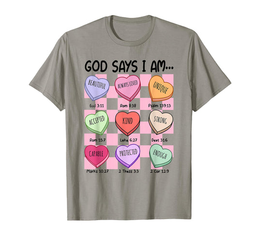 God Says I Am Toddler Kid Girls Valentine Hearts Bible Verse T-Shirt