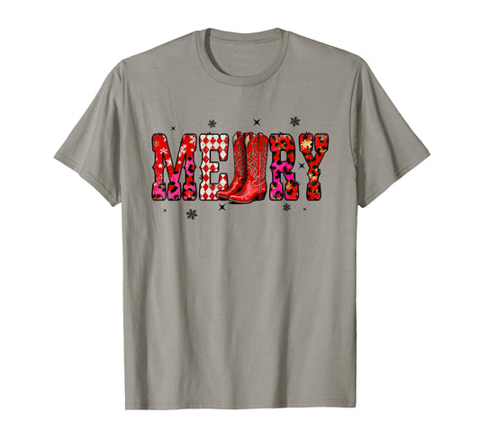 Merry Christmas Western Cowgirl Boots Howdy Xmas Holiday T-Shirt
