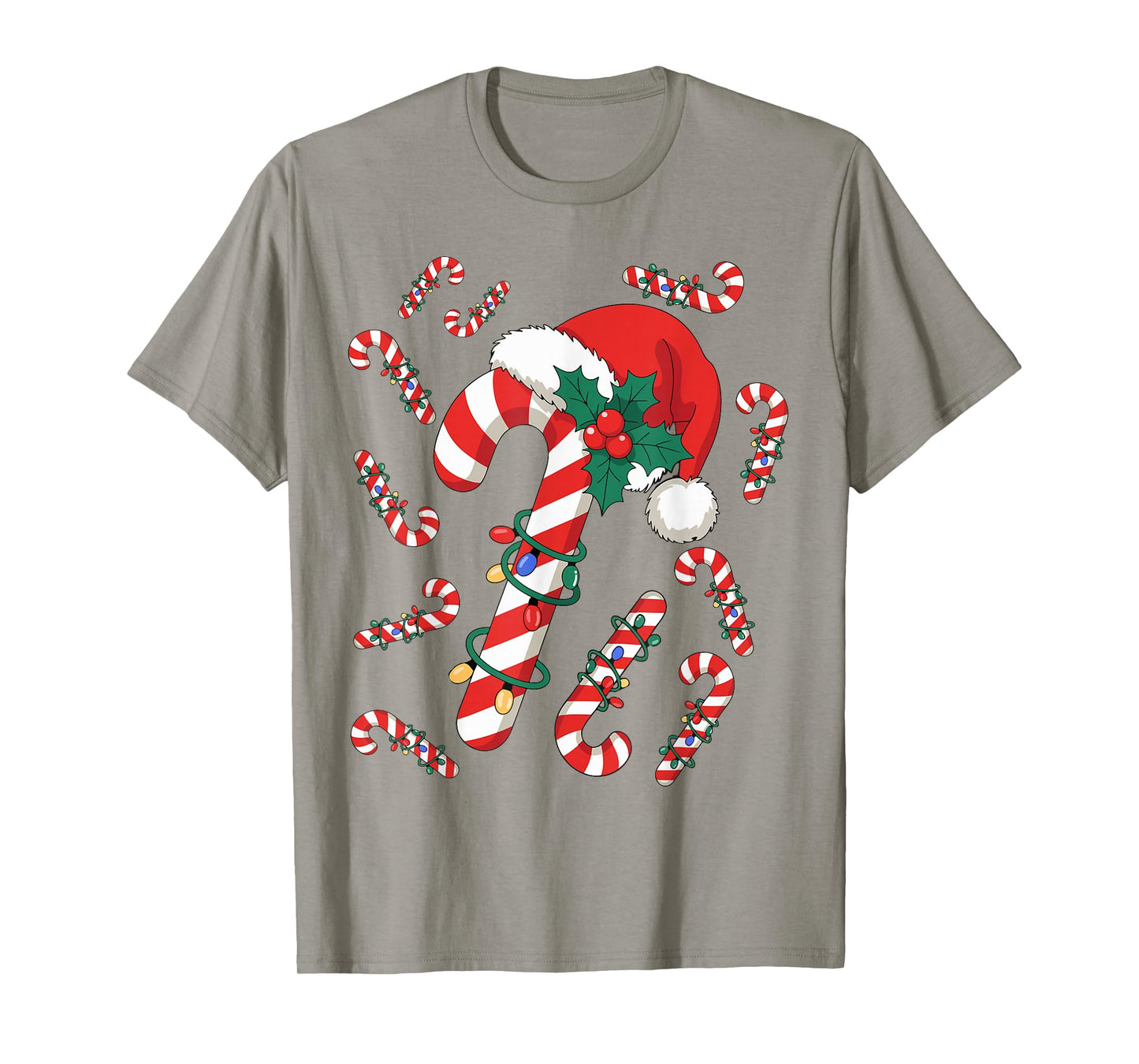 Red and White Candy Cane Santa Christmas Xmas Lights T-Shirt
