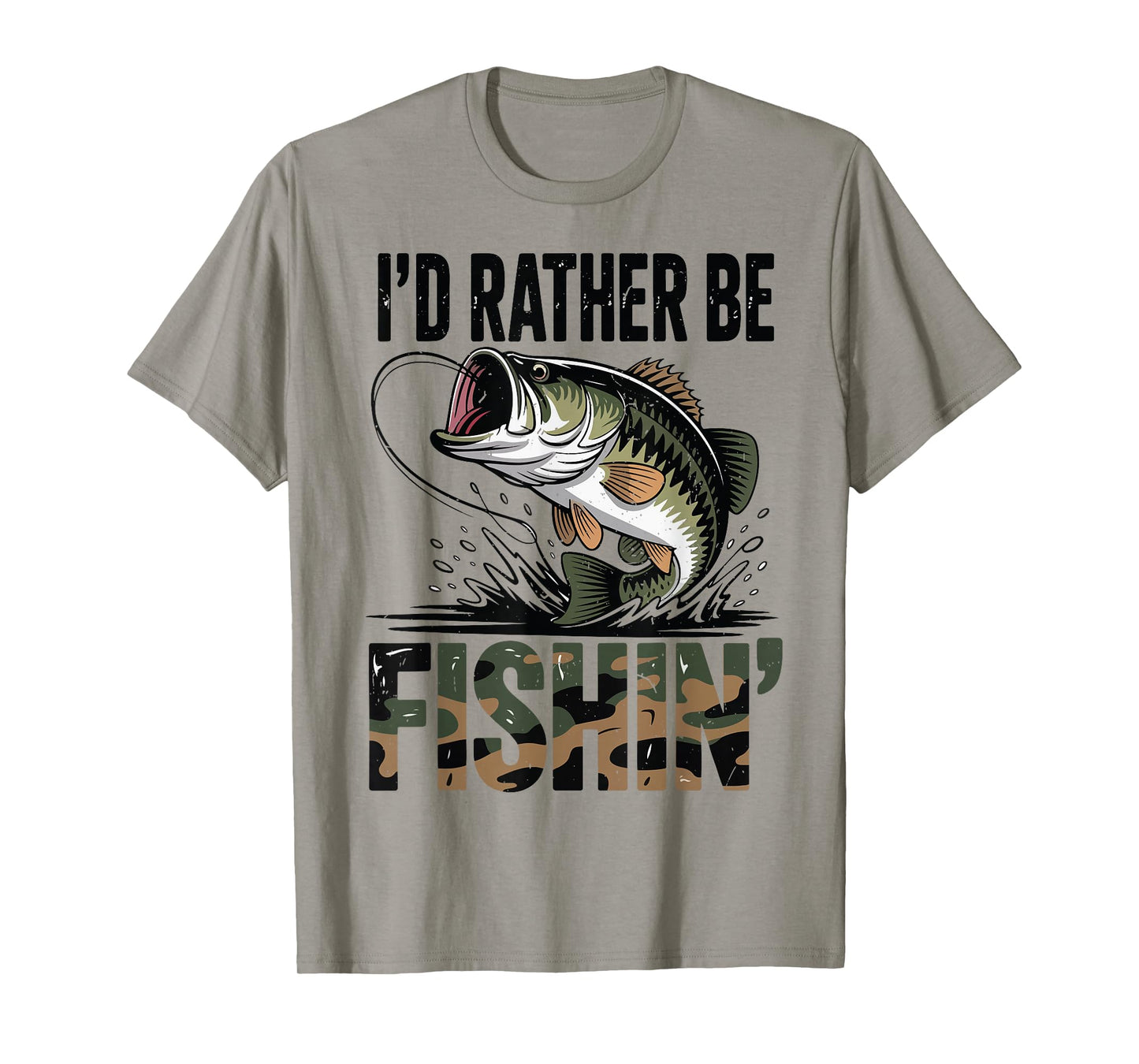 Youth Men Id Rather Be Fishing Camo Bass Fish Dad Joke Funny T-Shirt