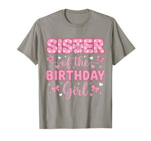 Sister of Birthday Girl Coquette Bow Party Family Matching T-Shirt