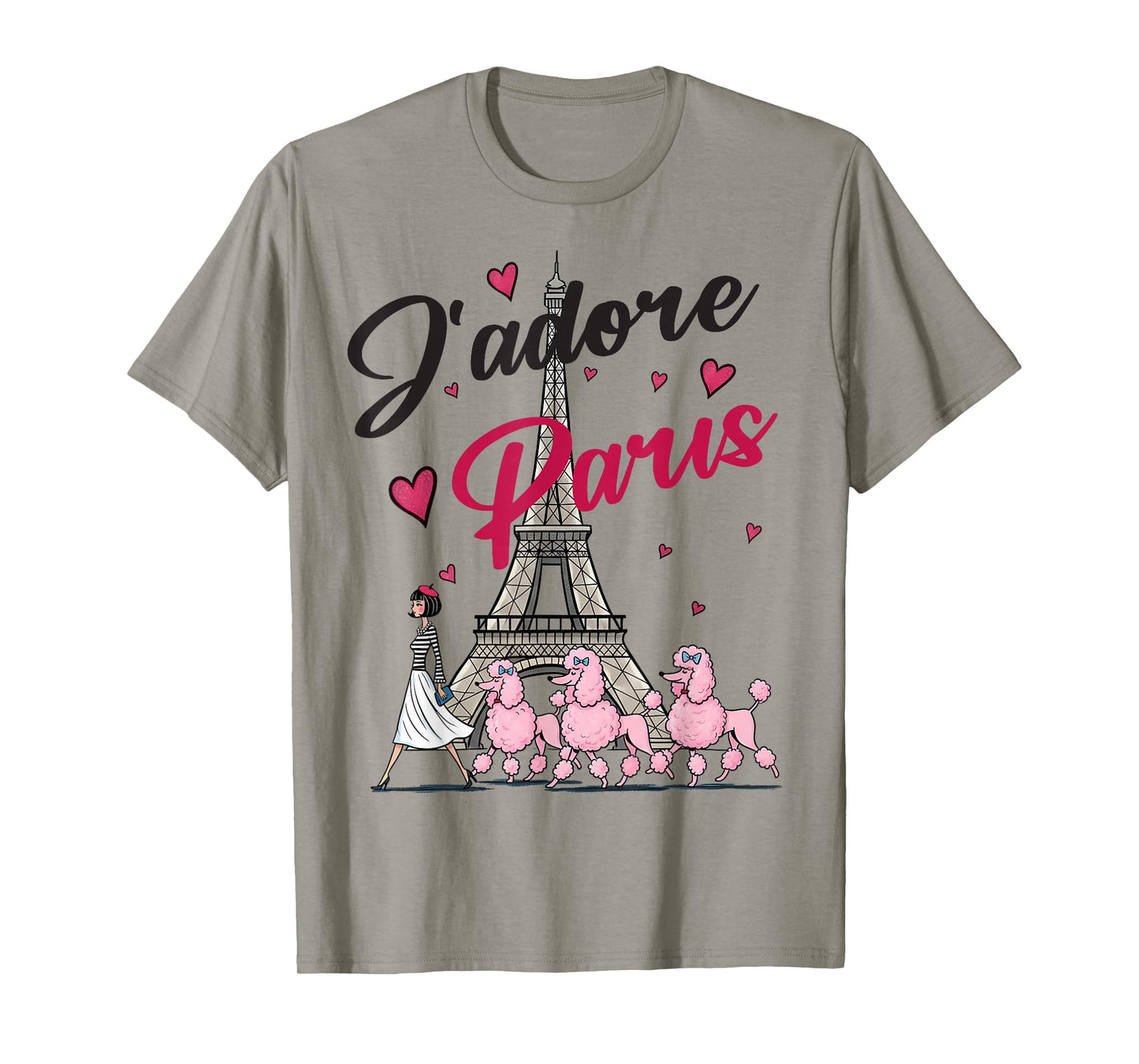 I Love Paris, Woman Walking Poodles by Eiffel Tower T-Shirt