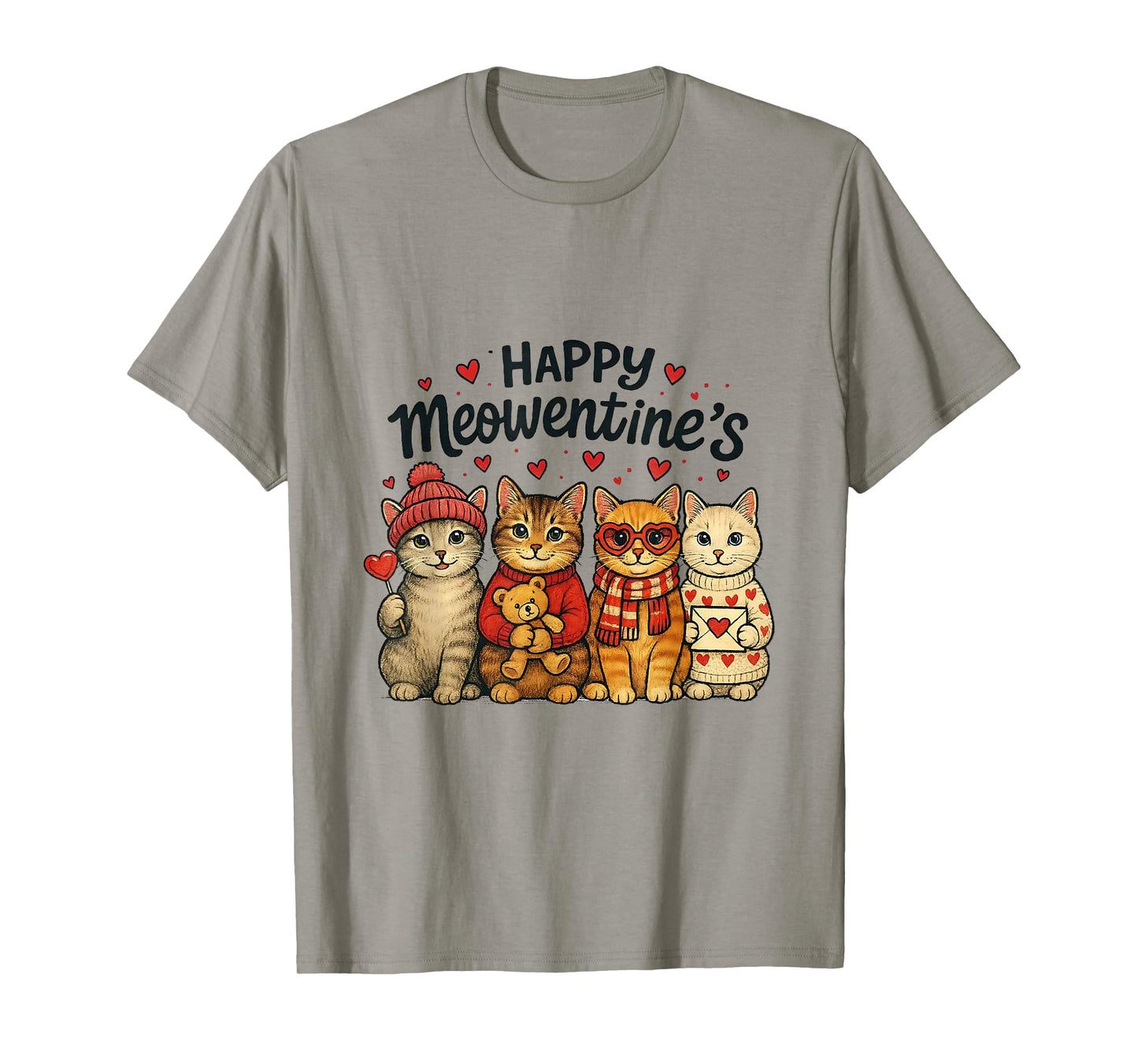 Cute Happy Meowentines Valentine Cats Love Men Women T-Shirt