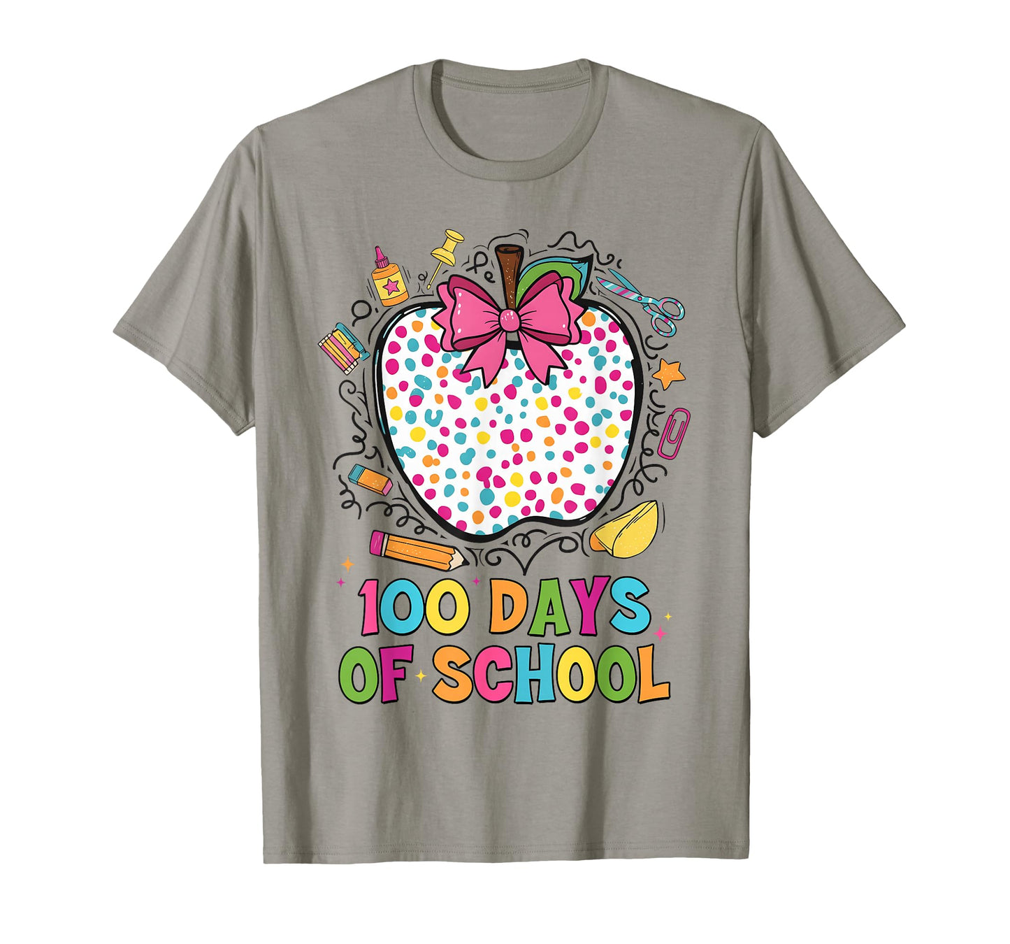 100 Days of School Bow Pencil Apple 100th Day of School T-Shirt
