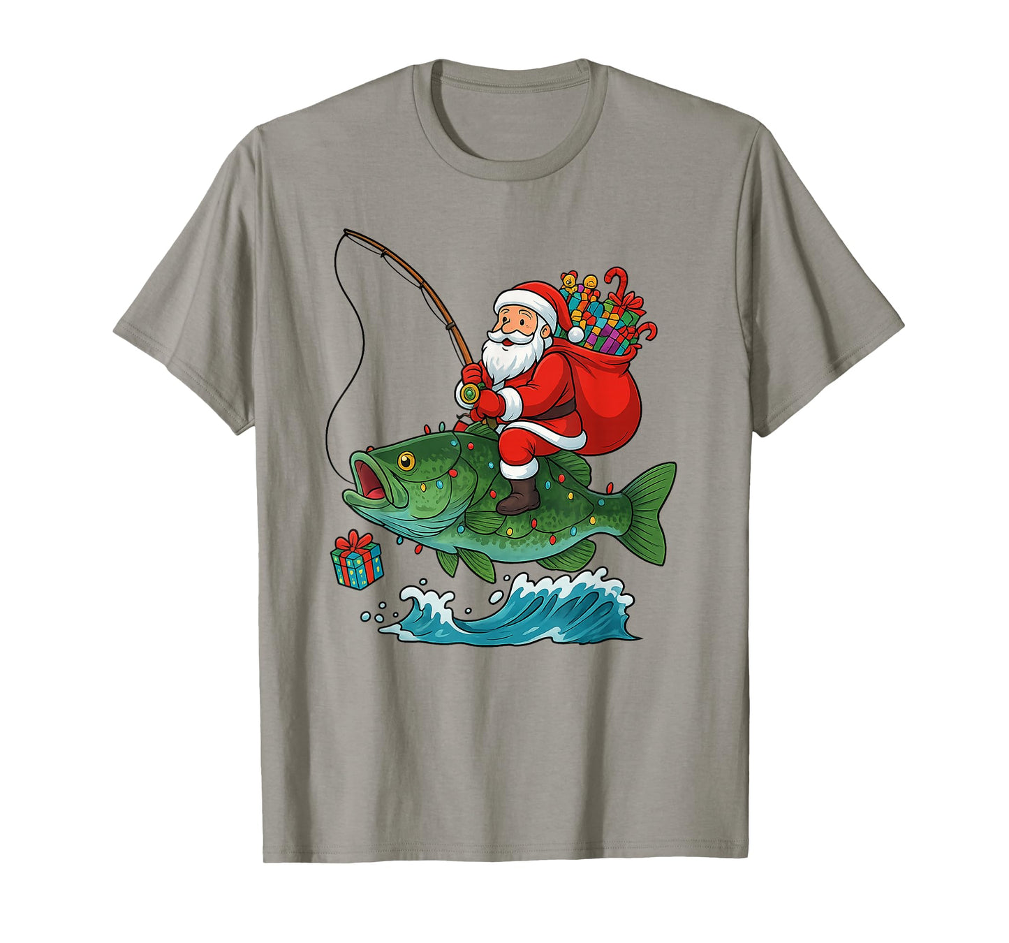 Santa Riding Bass Fish Christmas Fishing Funny Xmas Pajamas T-Shirt