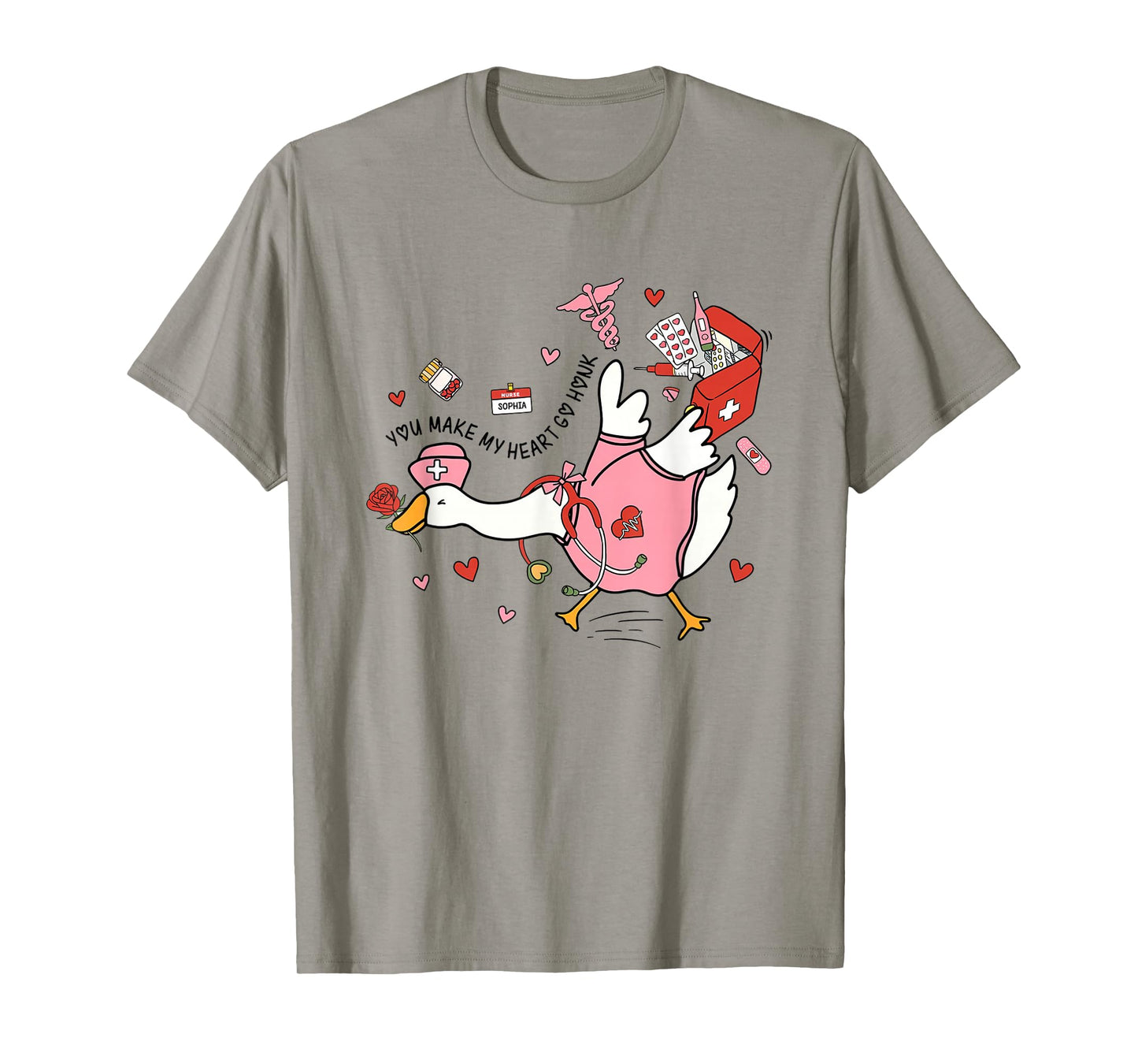Women Valentine Silly Goose Romantic Yapping School Nurses T-Shirt