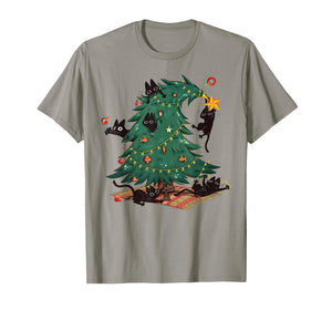 Black Cats Decorating Christmas Tree Funny Cat Lover Holiday T-Shirt