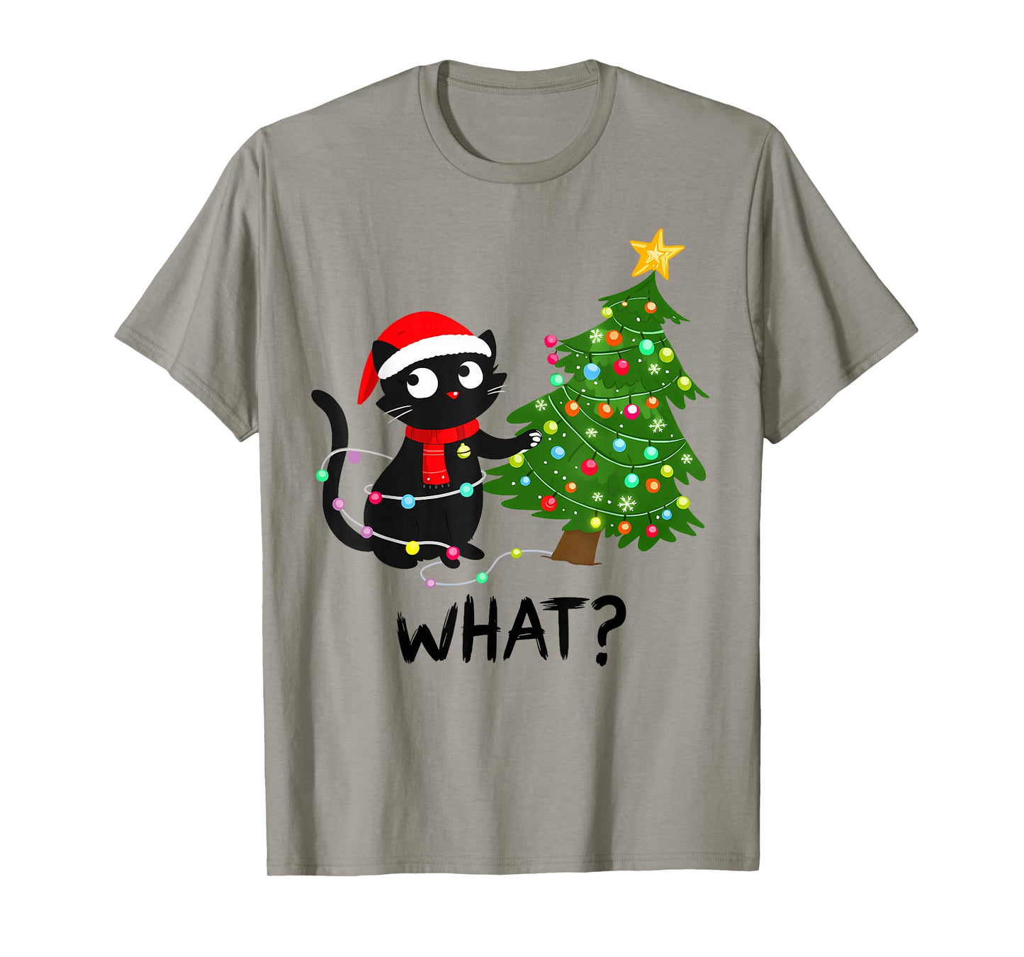 Funny Black Cat What? Christmas Tree Funny Cat Lover T-Shirt