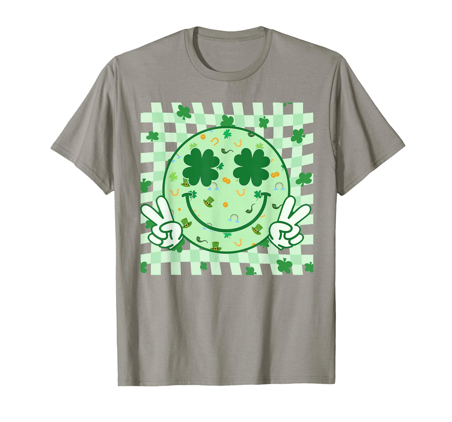Groovy Shamrock Smile Face St Patricks Day Shirts Women Kids T-Shirt