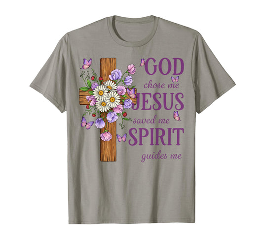 Christian Faith God Chose Me Jesus Saved Me Daisy Cross T-Shirt