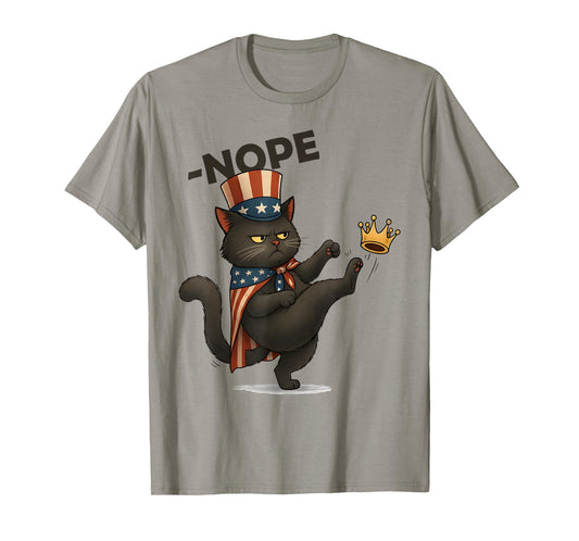 Funny Angry Cat No Kings, USA Flag No Kings Day Men Women T-Shirt