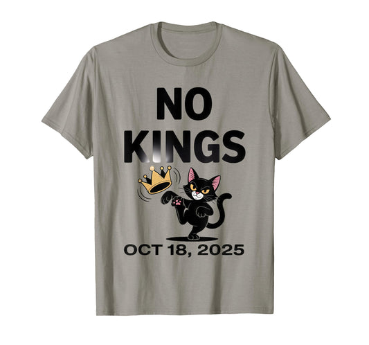 Black Cat No Kings October 18 No Kings Day T-Shirt
