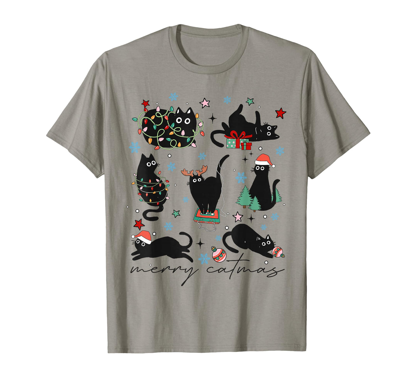 Merry Catmas Christmas Lights Xmas Holiday Cat Mom Cat Dad T-Shirt