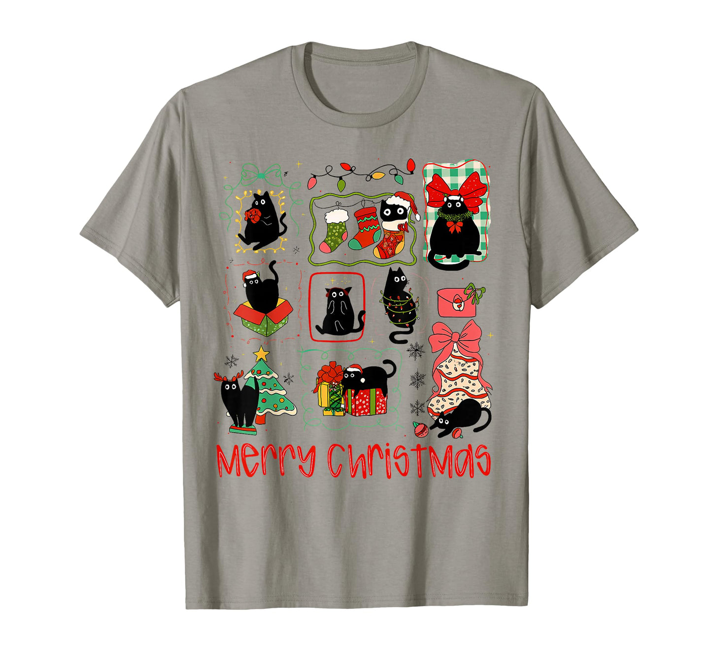 Merry Christmas Black Cat Christmas Lights Funny Holiday T-Shirt