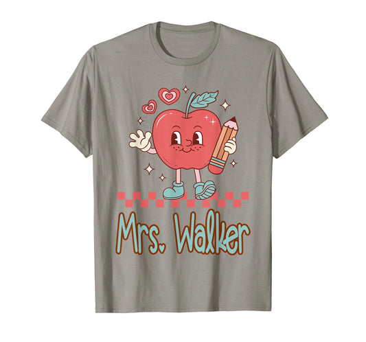 Mrs. Walker Cute Retro Apple Pencil Teacher Design T-Shirt