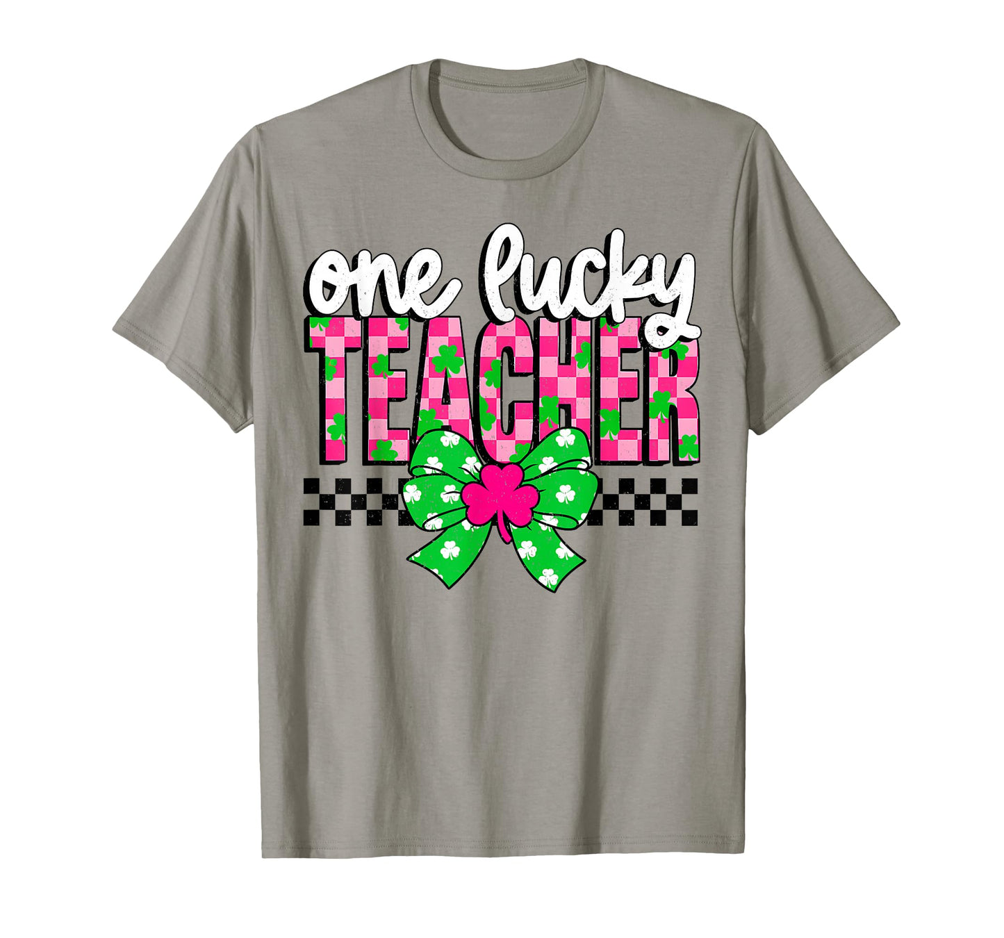 Checkered One Lucky Teacher Patricks Day Saint Pattys T-Shirt