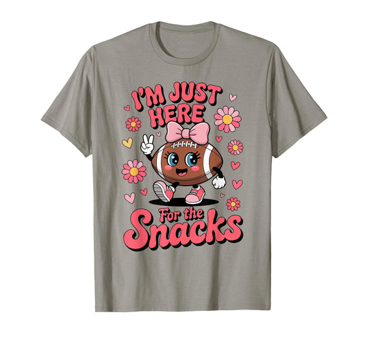 Toddler Girl Im Just Here for Snacks Football Coquette Bow T-Shirt