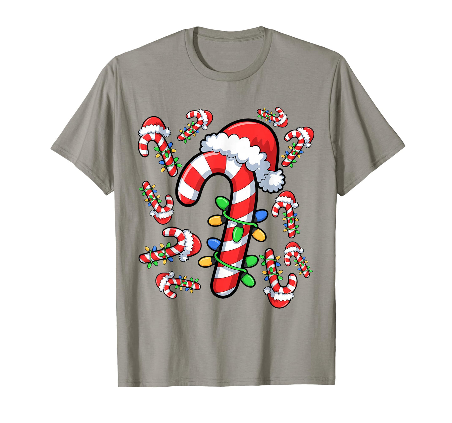 Red and White Candy Cane Santa Christmas Xmas Lights T-Shirt