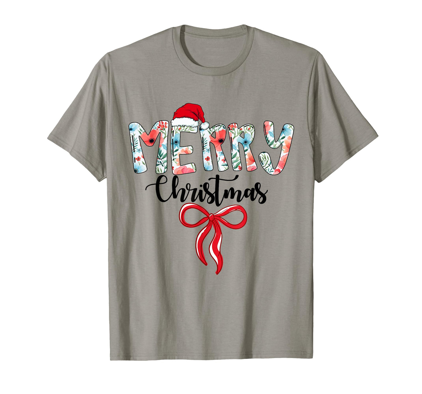 Merry Christmas Coquette Red Bow Girls Santa Hat Xmas Family T-Shirt