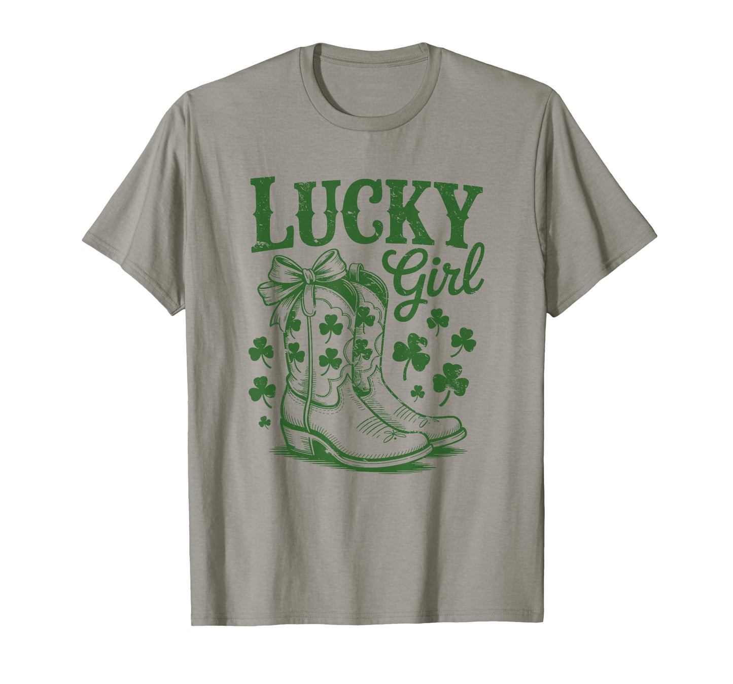 Lucky Girl St Patricks Day Western Cowgirl Boots Shamrock T-Shirt