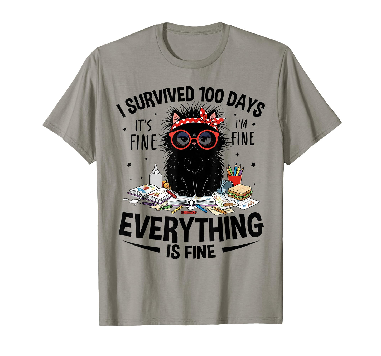 I Survived 100 Days of School Teacher Kids 100th Day Cat T-Shirt