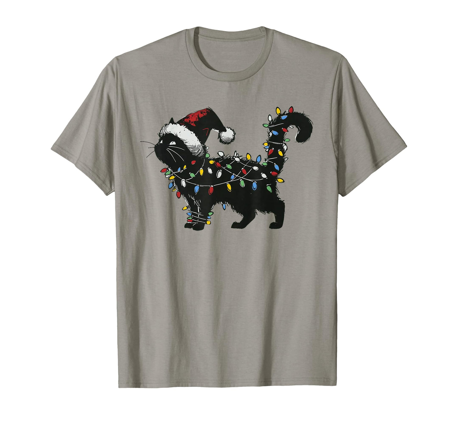 Black Cat Christmas Lights Santa Hat for Mens Womens Kids T-Shirt