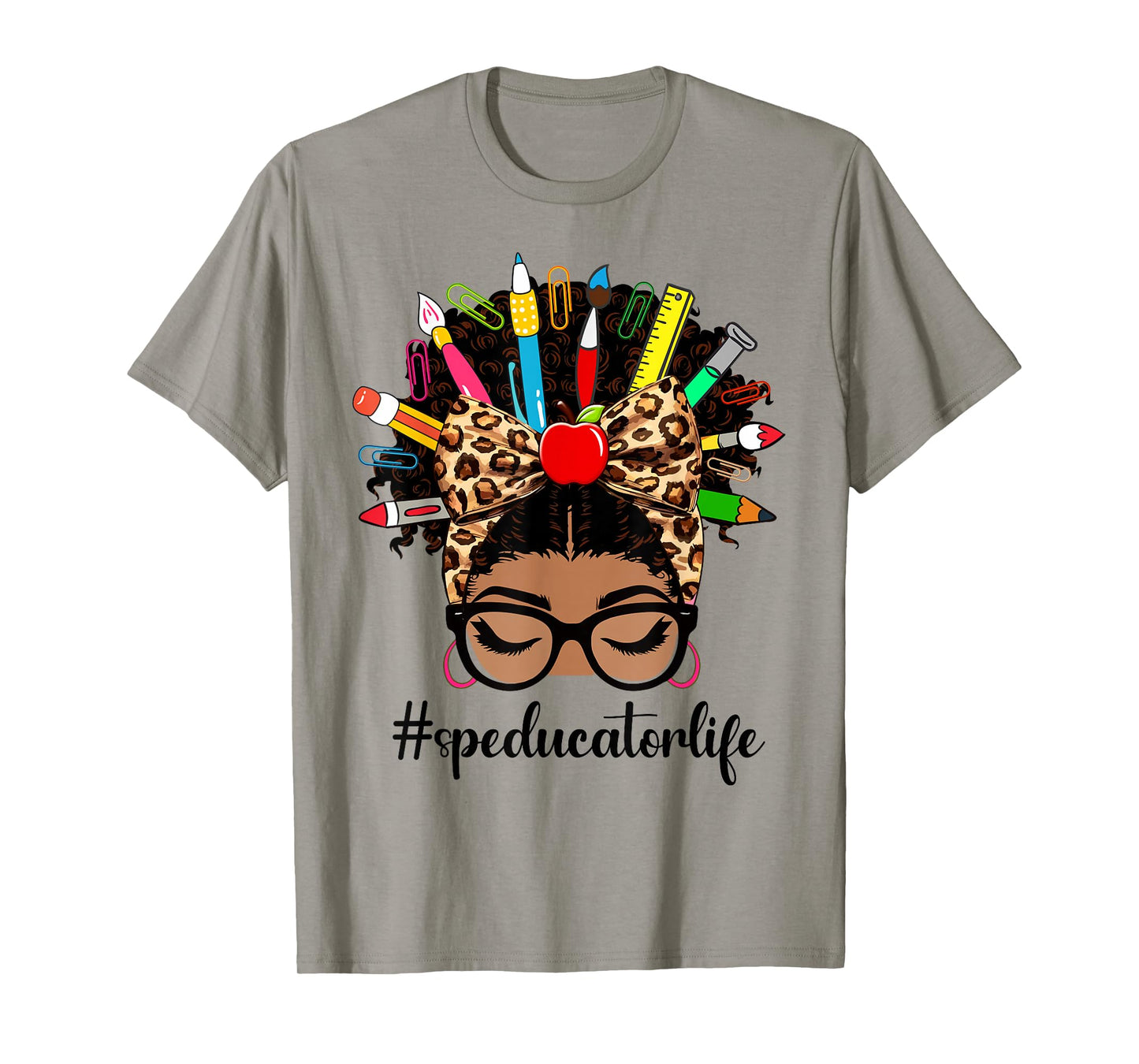 Afro African American Special Education Teacher Messy Bun T-Shirt