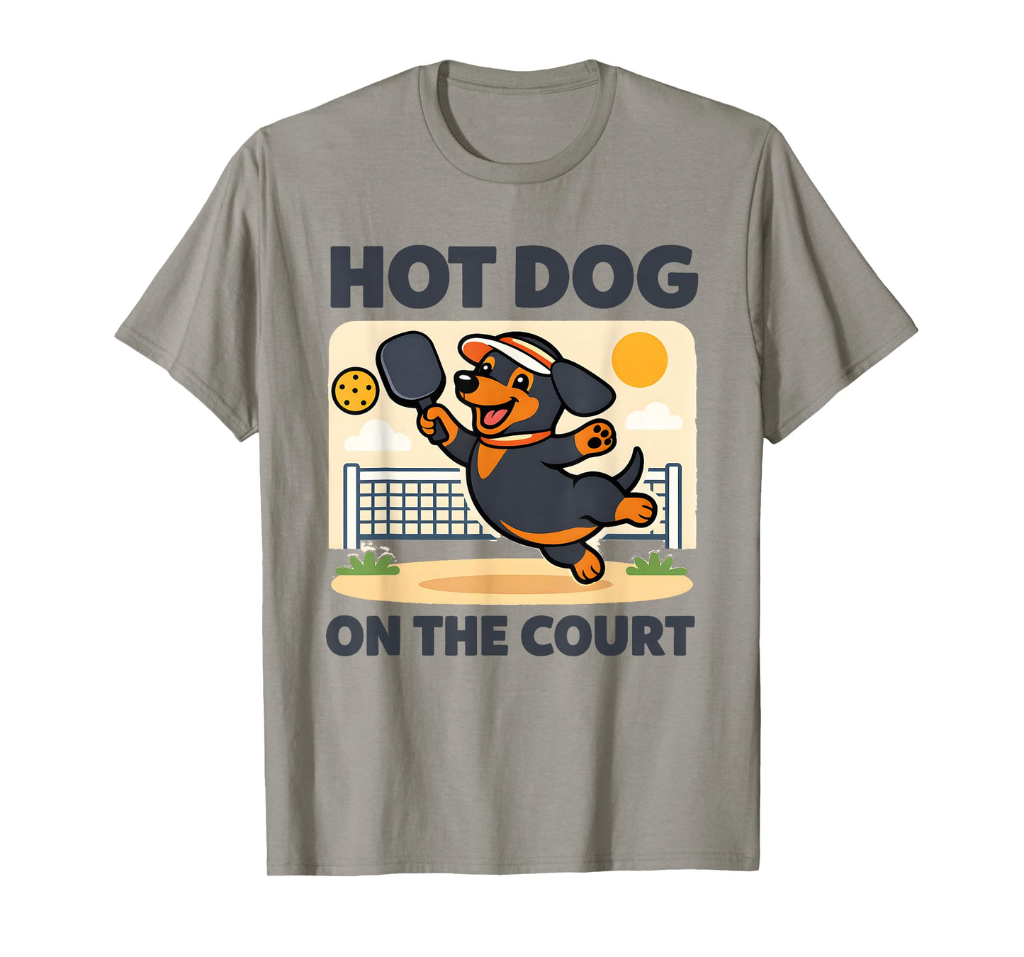 Pickleball Lover Wiener Dachshund Hot Dog On The Court T-Shirt